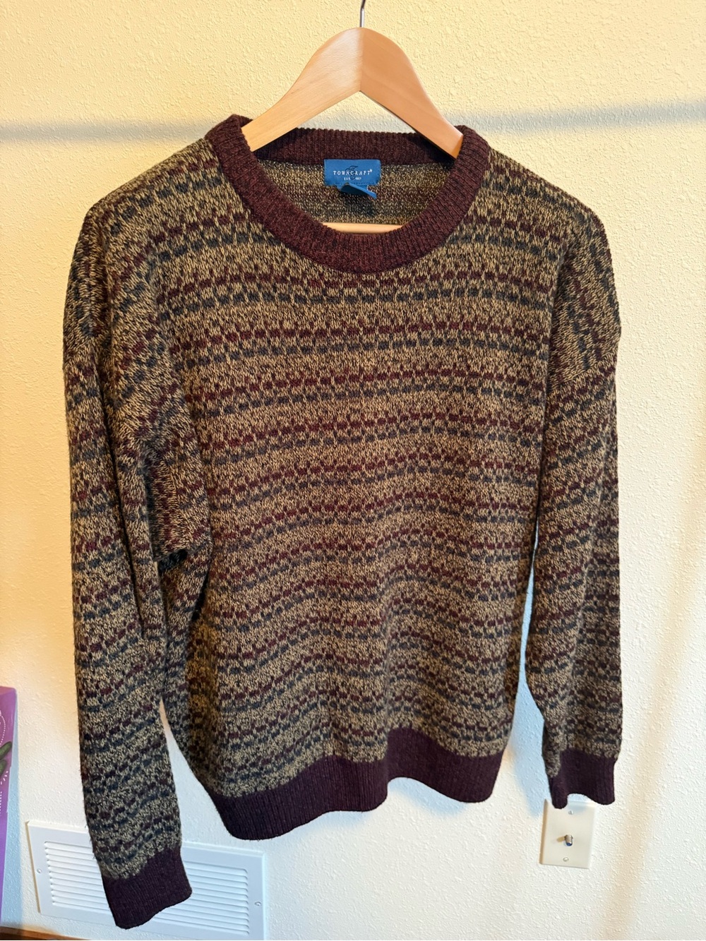 Towncraft Olive Green & Burgundy Marled Crewneck Sweater - Men